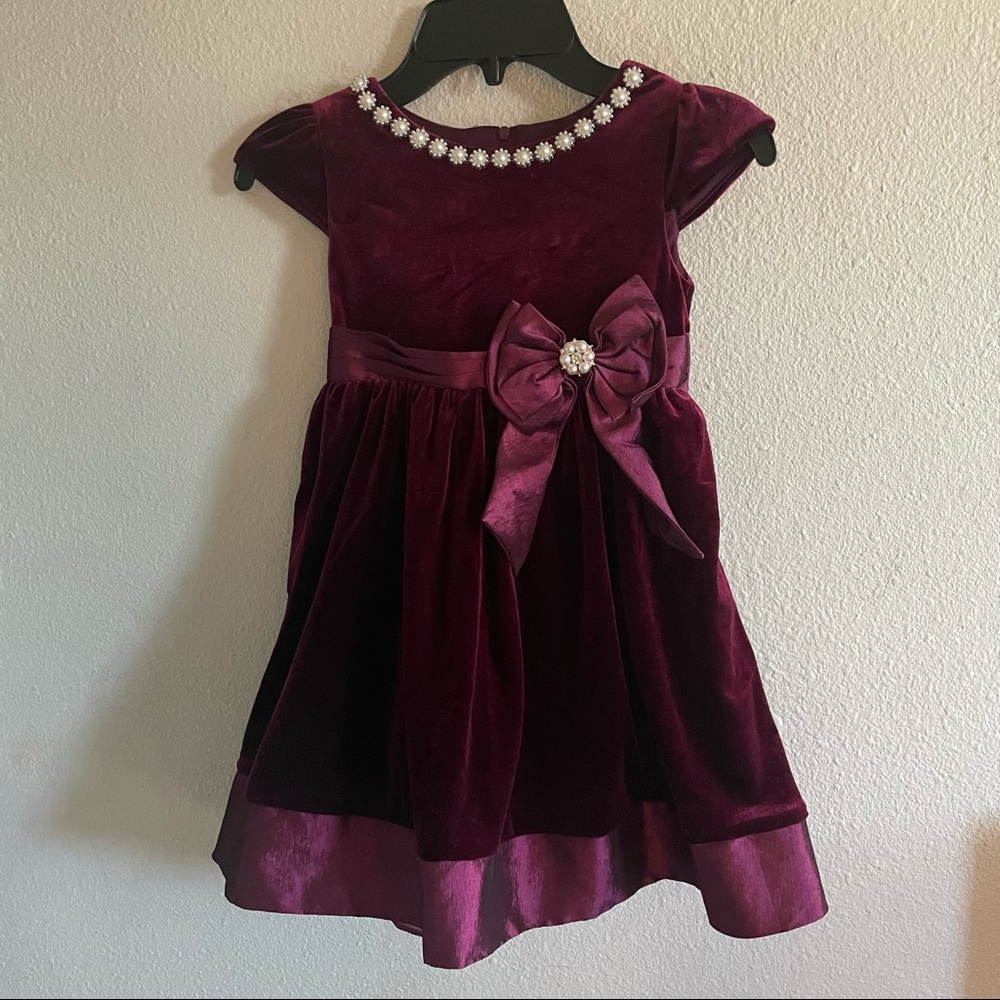 Rare Editions Girls Burgundy Velvet Dress 5